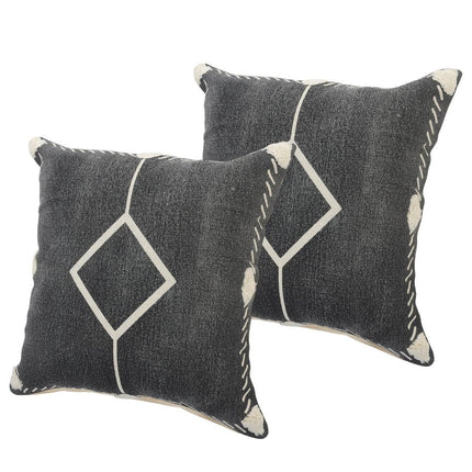 Set of Two 20" Black And Off White Diamond Cotton Throw Pillows HomeRoots
