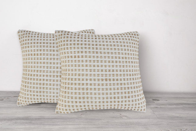 Set of Two 20" Ivory And Natural Striped Cotton And Jute Throw Pillows HomeRoots