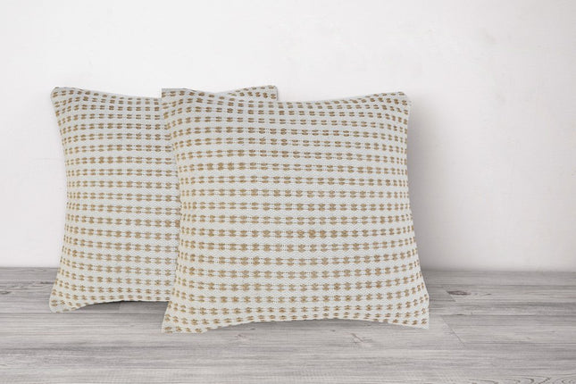 Set of Two 20" Ivory And Natural Striped Cotton And Jute Throw Pillows HomeRoots