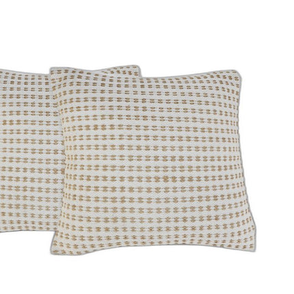 Set of Two 20" Ivory And Natural Striped Cotton And Jute Throw Pillows HomeRoots