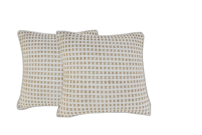 Set of Two 20" Ivory And Natural Striped Cotton And Jute Throw Pillows HomeRoots