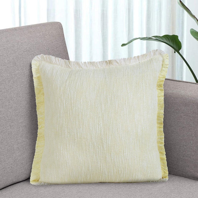 Set of Two 20" Lemon Cotton Throw Pillows with Fringe HomeRoots