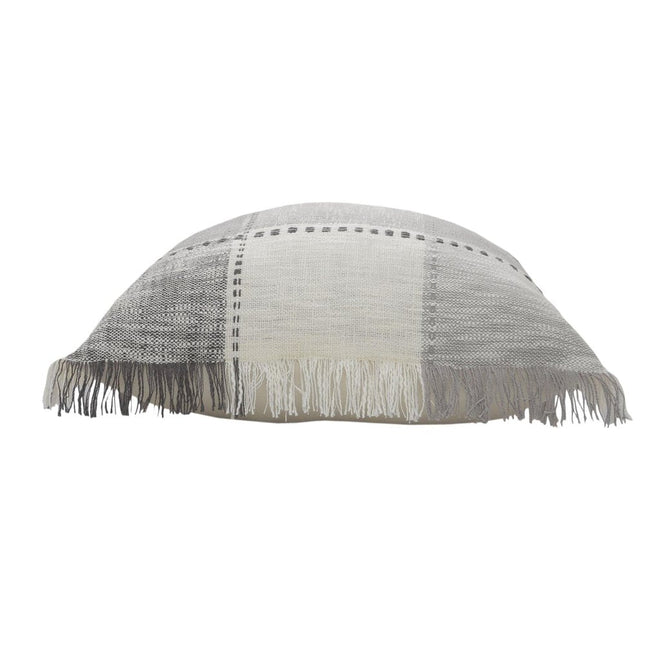 Set of Two 20" Gray And Off White Plaid Cotton Blend Throw Pillows with Fringe HomeRoots