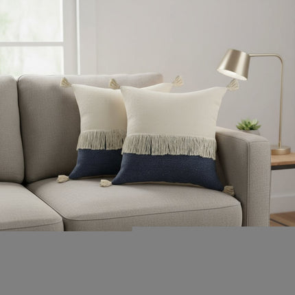 Set of Two 20" Indigo Color Block Throw Pillows HomeRoots