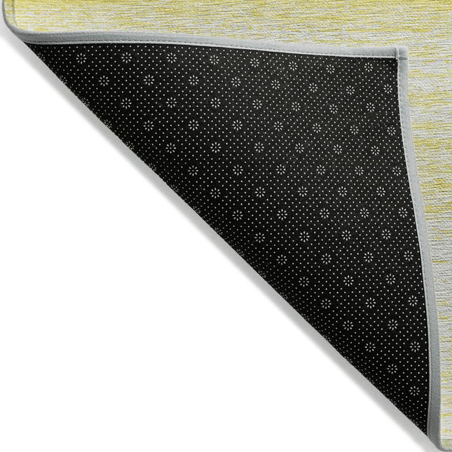 9' X 12' Yellow And Ivory Striped Washable Indoor Outdoor Area Rug