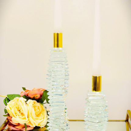 8" Clear And Gold Twisted Crystal Tabletop Taper Candlestick HomeRoots