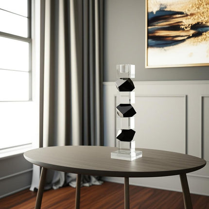 12" Black And Clear Crystal Tabletop Taper Candlestick HomeRoots