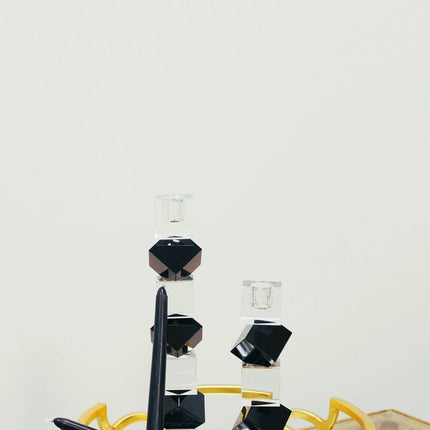 12" Black And Clear Crystal Tabletop Taper Candlestick HomeRoots