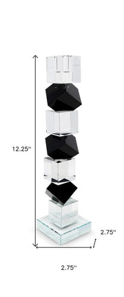 12" Black And Clear Crystal Tabletop Taper Candlestick HomeRoots