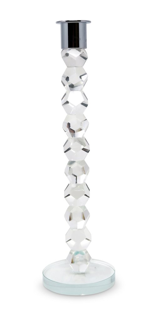 11" Clear And Silver Geo Stacks Crystal Tabletop Taper Candlestick HomeRoots