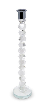14" Clear And Silver Geo Stacks Crystal Tabletop Taper Candlestick HomeRoots