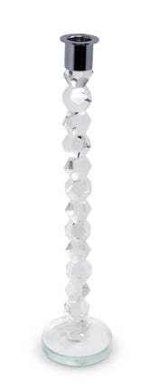 14" Clear And Silver Geo Stacks Crystal Tabletop Taper Candlestick HomeRoots