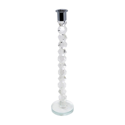 14" Clear And Silver Geo Stacks Crystal Tabletop Taper Candlestick HomeRoots