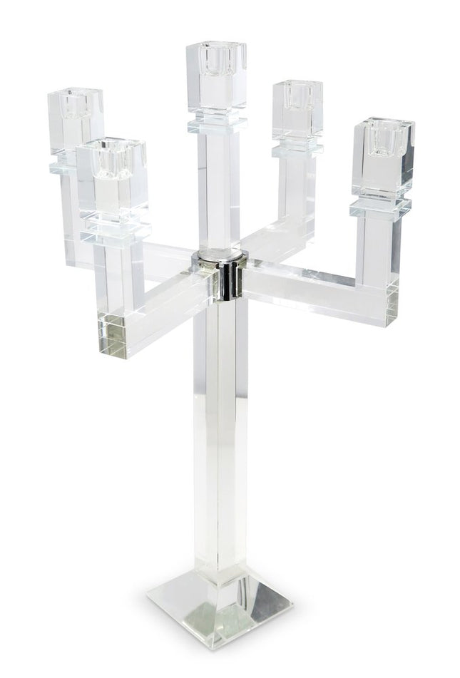 20" Clear Faceted Crystal Tabletop Candelabra Candle Holder HomeRoots