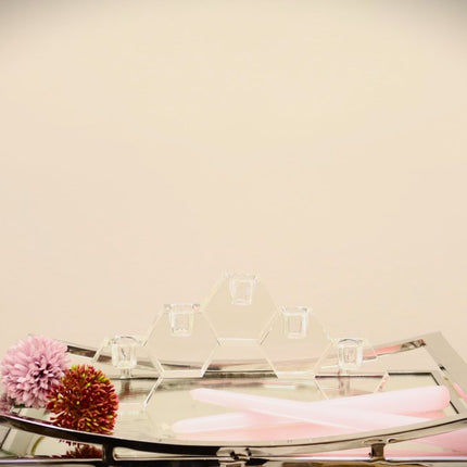 5" Clear Crystal Geometric Tabletop Candelabra Candle Holder