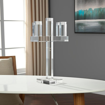 20" Clear Faceted Crystal Tabletop Candelabra Candle Holder HomeRoots