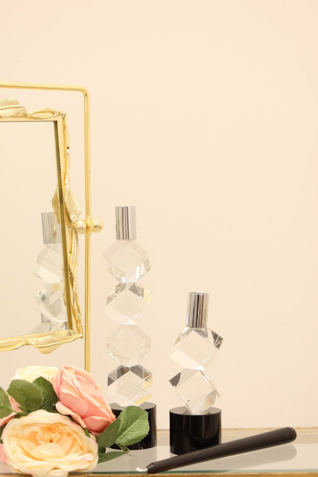 11" Silver Clear And Black Crystal Tabletop Taper Candlestick HomeRoots