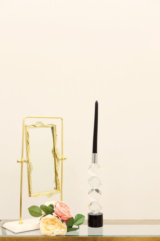 11" Silver Clear And Black Crystal Tabletop Taper Candlestick HomeRoots