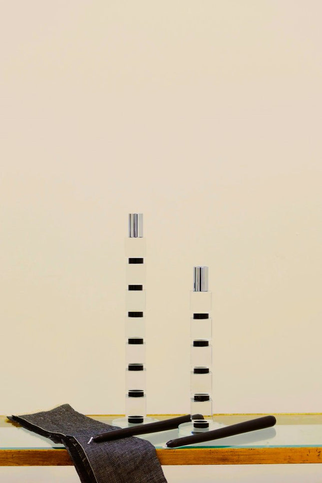 11" Silver Clear And Black Geo Crystal Tabletop Taper Candlestick HomeRoots