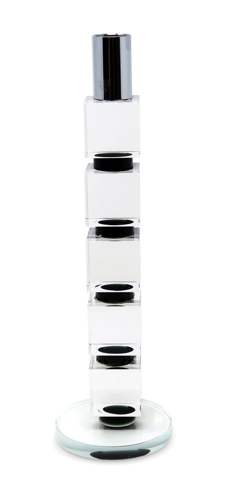 11" Silver Clear And Black Geo Crystal Tabletop Taper Candlestick HomeRoots
