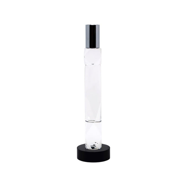 10" Silver Clear And Black Faceted Crystal Tabletop Taper Candlestick