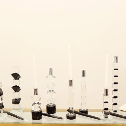 10" Silver Clear And Black Faceted Crystal Tabletop Taper Candlestick HomeRoots