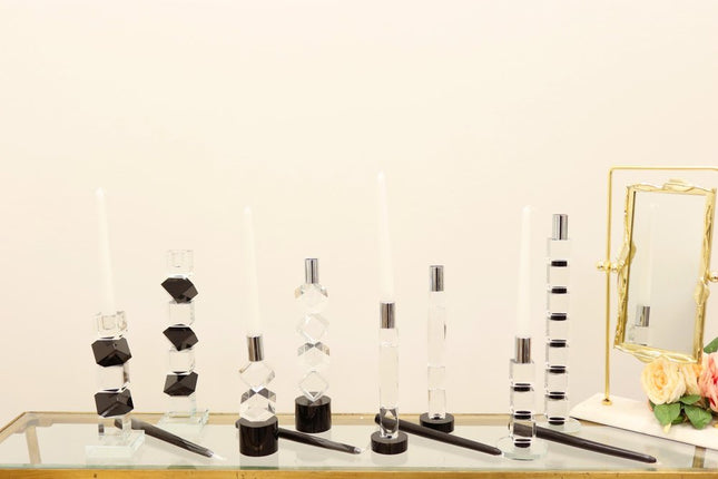 10" Silver Clear And Black Faceted Crystal Tabletop Taper Candlestick HomeRoots