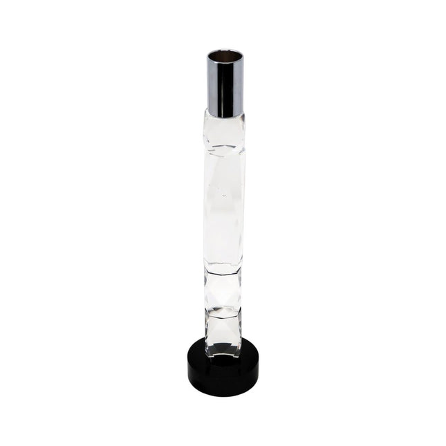11" Silver Clear And Black Crystal Tabletop Taper Candlestick HomeRoots