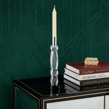 11" Silver Clear And Black Crystal Tabletop Taper Candlestick HomeRoots