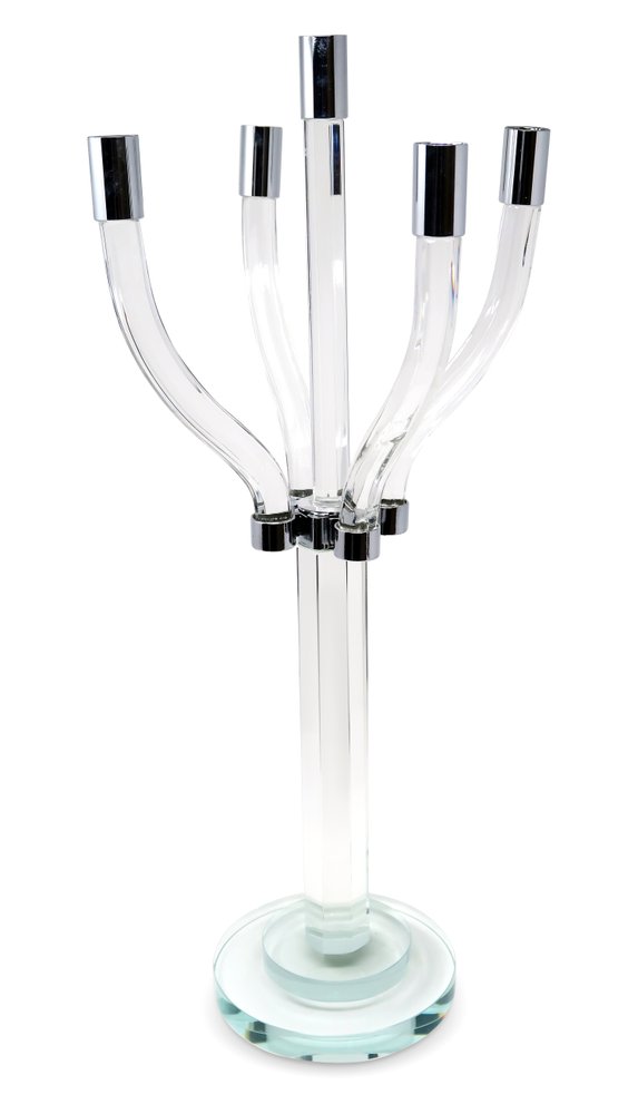 20" Clear And Silver Crystal Tabletop Contempo Candelabra Candle Holder HomeRoots