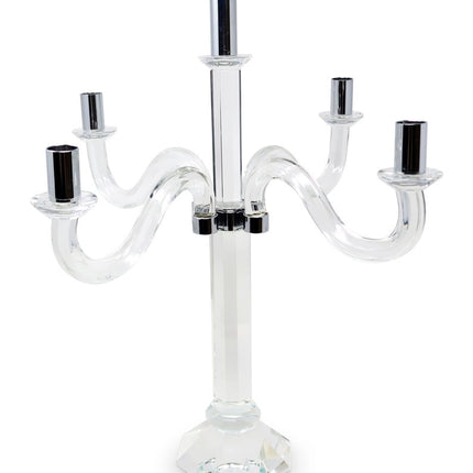 20" Clear And Silver Crystal Tabletop Candelabra Candle Holder HomeRoots