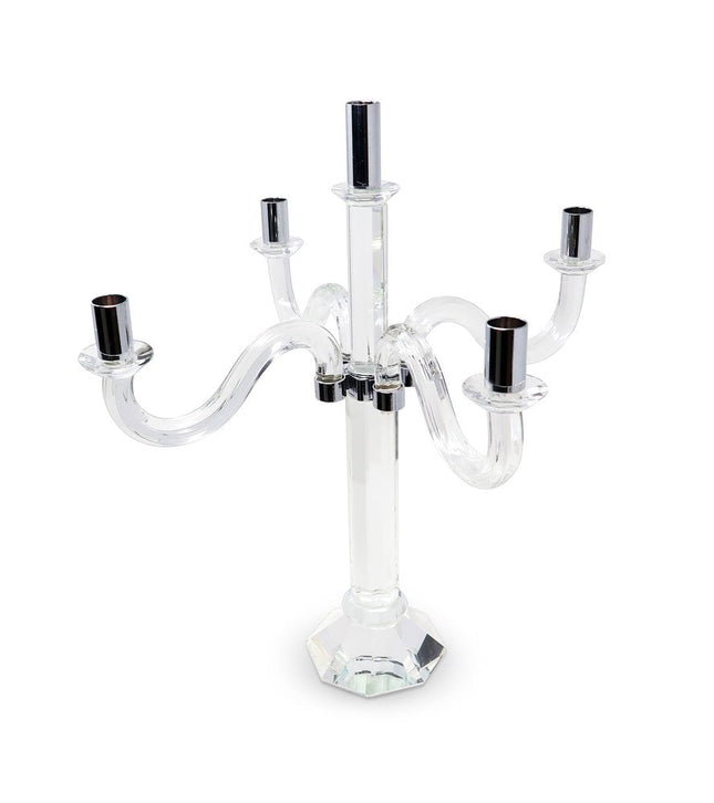 20" Clear And Silver Crystal Tabletop Candelabra Candle Holder HomeRoots