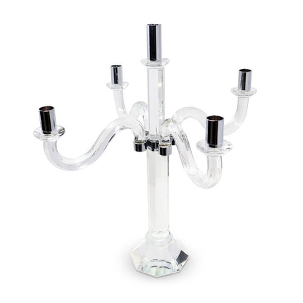 20" Clear And Silver Crystal Tabletop Candelabra Candle Holder HomeRoots