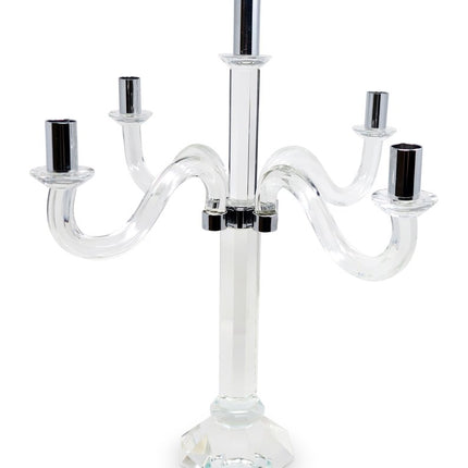 20" Clear And Silver Crystal Tabletop Candelabra Candle Holder HomeRoots