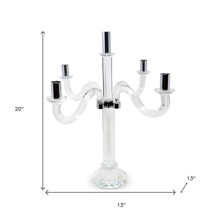 20" Clear And Silver Crystal Tabletop Candelabra Candle Holder HomeRoots