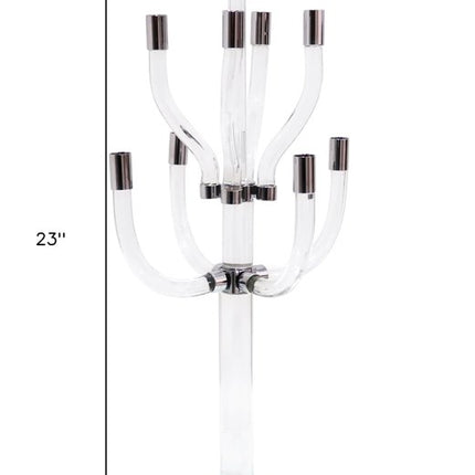 23" Clear And Silver Crystal Tabletop Candelabra Candle Holder HomeRoots