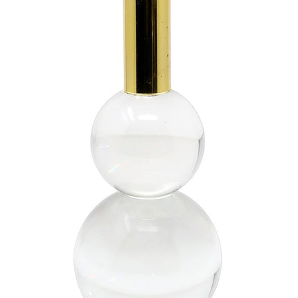 Set of Two Clear And Gold Geo Orbs Crystal Tabletop Taper Candlesticks