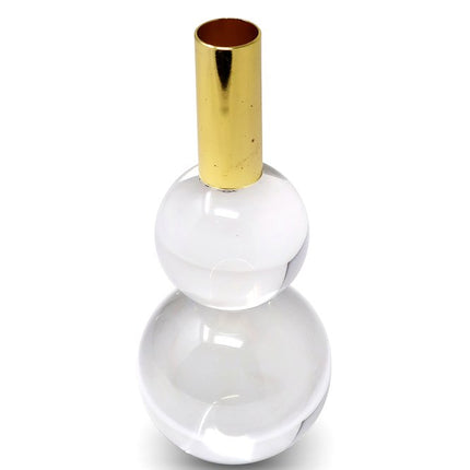 Set of Two Clear And Gold Geo Orbs Crystal Tabletop Taper Candlesticks HomeRoots
