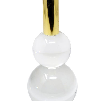 Set of Two Clear And Gold Geo Orbs Crystal Tabletop Taper Candlesticks