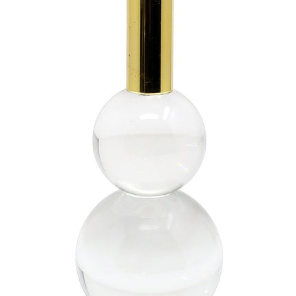 Set of Two Clear And Gold Geo Orbs Crystal Tabletop Taper Candlesticks