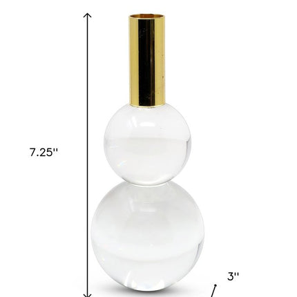 Set of Two Clear And Gold Geo Orbs Crystal Tabletop Taper Candlesticks HomeRoots