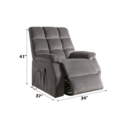 ACME 59263 Ipompea Recliner with Power Lift & Massage, Gray Velvet