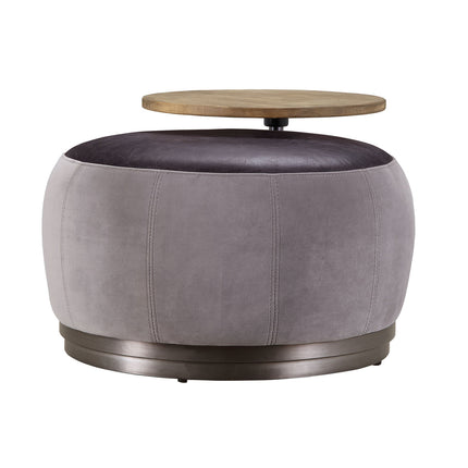 ACME 59271 Decapree Ottoman, Antique Slate Top Grain Leather & Gray Velvet