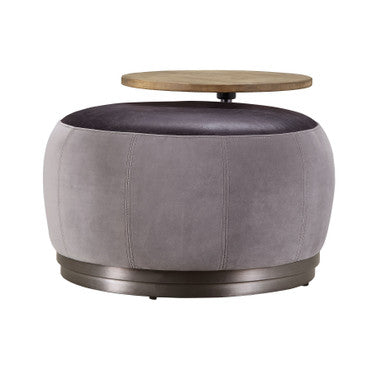 ACME 59271 Decapree Ottoman, Antique Slate Top Grain Leather & Gray Velvet ACME Furniture