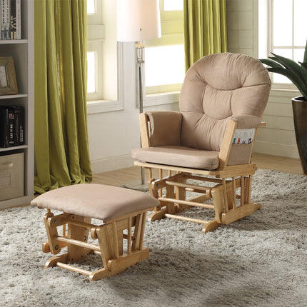 ACME 59332 Rehan 2 Piece Pack Glider Chair & Ottoman, Taupe Microfiber & Natural Oak