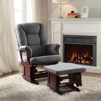 ACME 59338 Aeron 2 Piece Pack Glider Chair & Ottoman, Gray Microfiber & Cherry