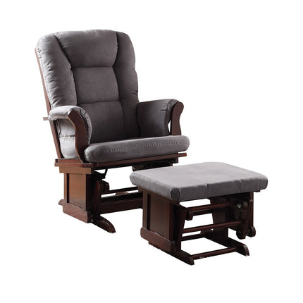 ACME 59338 Aeron 2 Piece Pack Glider Chair & Ottoman, Gray Microfiber & Cherry