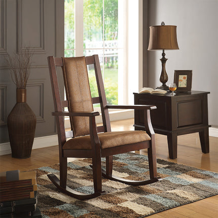 ACME 59378 Butsea Rocking Chair, Brown Fabric & Espresso