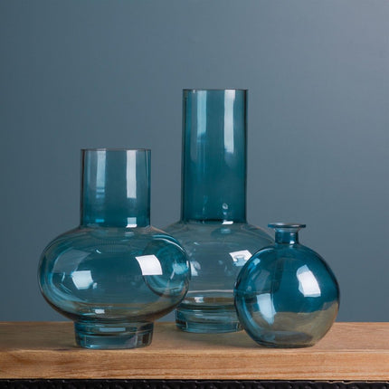 Set of Two Aqua Glass Round Table Vases HomeRoots