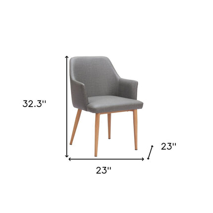 Set of Two Gray and Natural Faux Leather Dining Arm Chairs